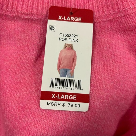 Vince Camuto Women's Long Sleeve Pop Pink Turtleneck Sweater XL - Picture 6 of 8